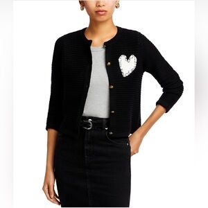 Aqua x Kerri Rosenthal Heart Cardigan Sweater Black Patch Women’s Size XL